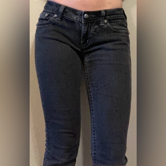 Miss Me Charcoal Black Embellished Flap Pocket Low Rise Skinny Jeans Size 27 - Picture 3 of 13